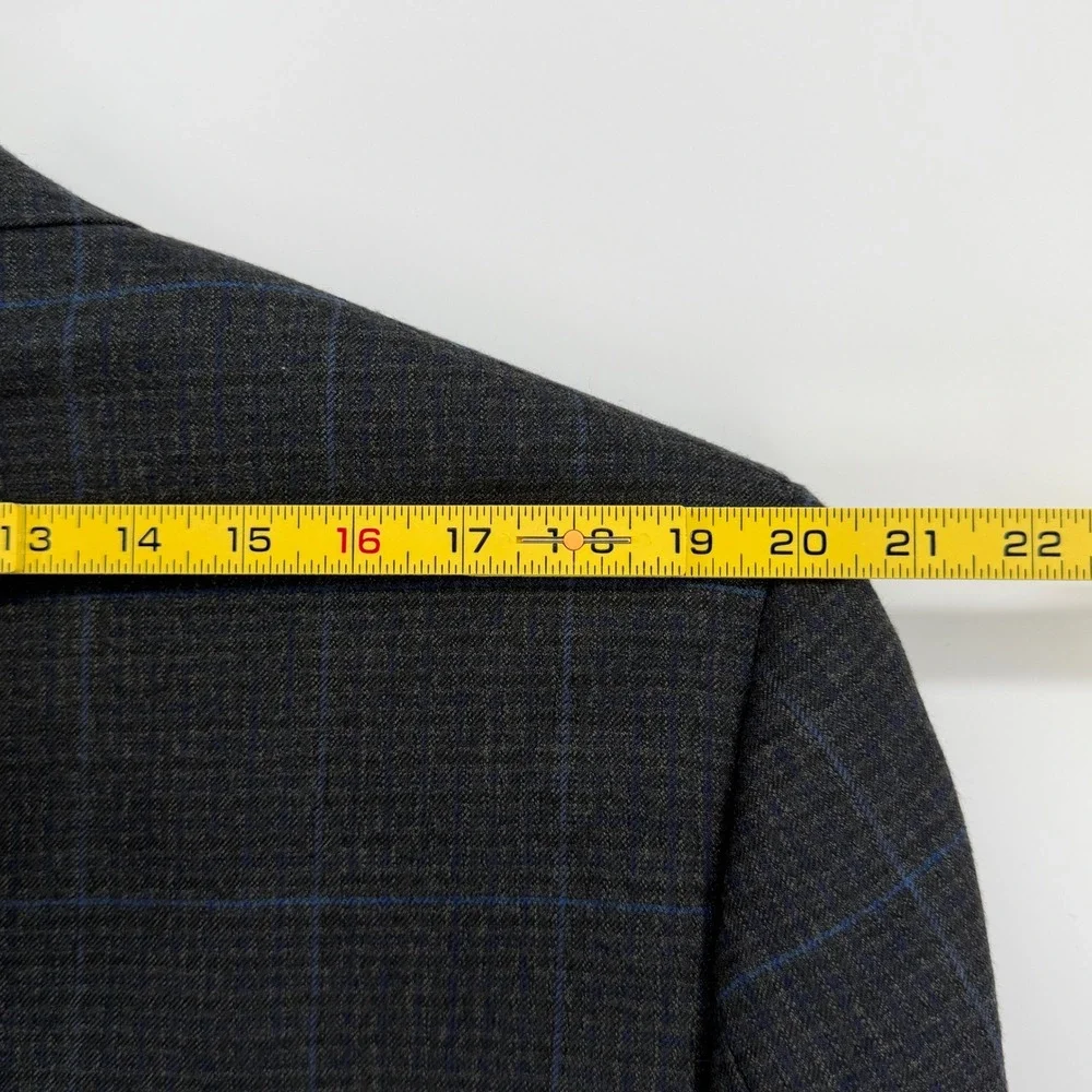 Jos. A. Bank Signature Charcoal Blue Windowpane Plaid 100% Wool Blazer 44 Long